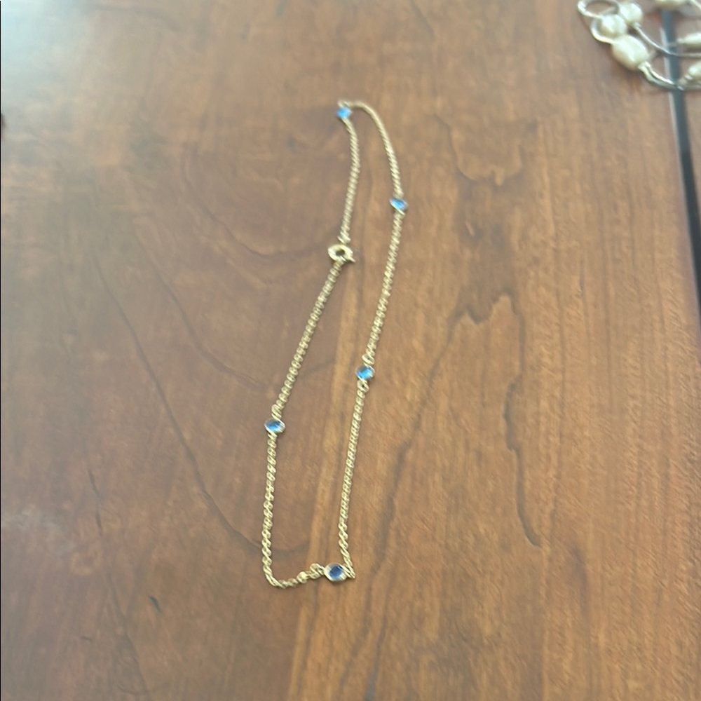 Elegant vintage  Gold colored Necklace with Blue Accents